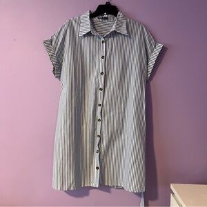SHEIN Striped Collared Batwing Oversized Dress